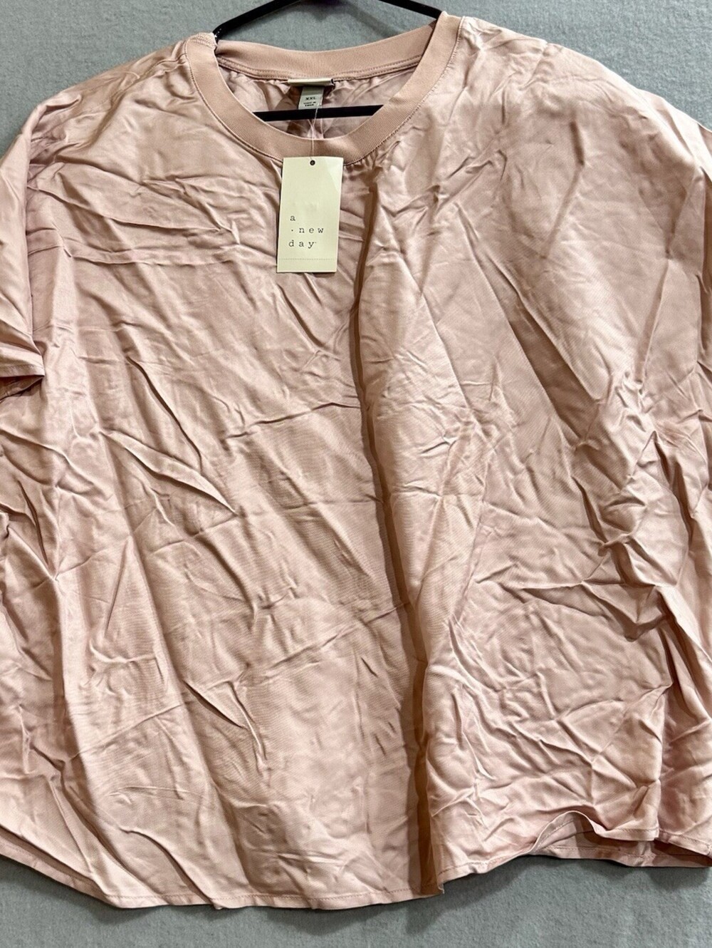 A New Day Womens XXL Blush Pink Satin Short Sleeve Oversized Top NWT